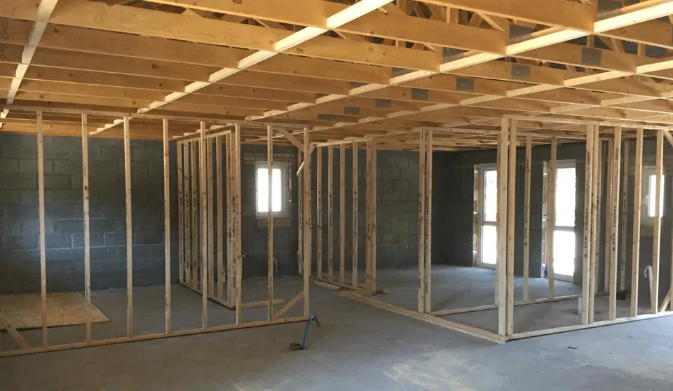 Timber stud walls during an interior construction project