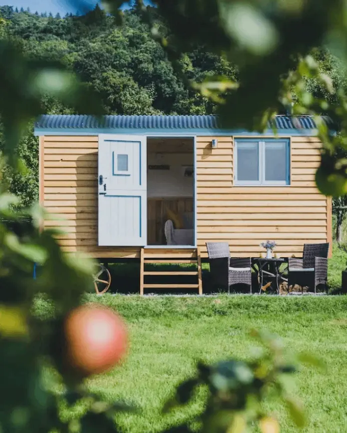 A timber-clad shepherd hut from our existing project portfolio